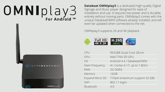 Databeat OMNIplay3 Key features Specifications Information