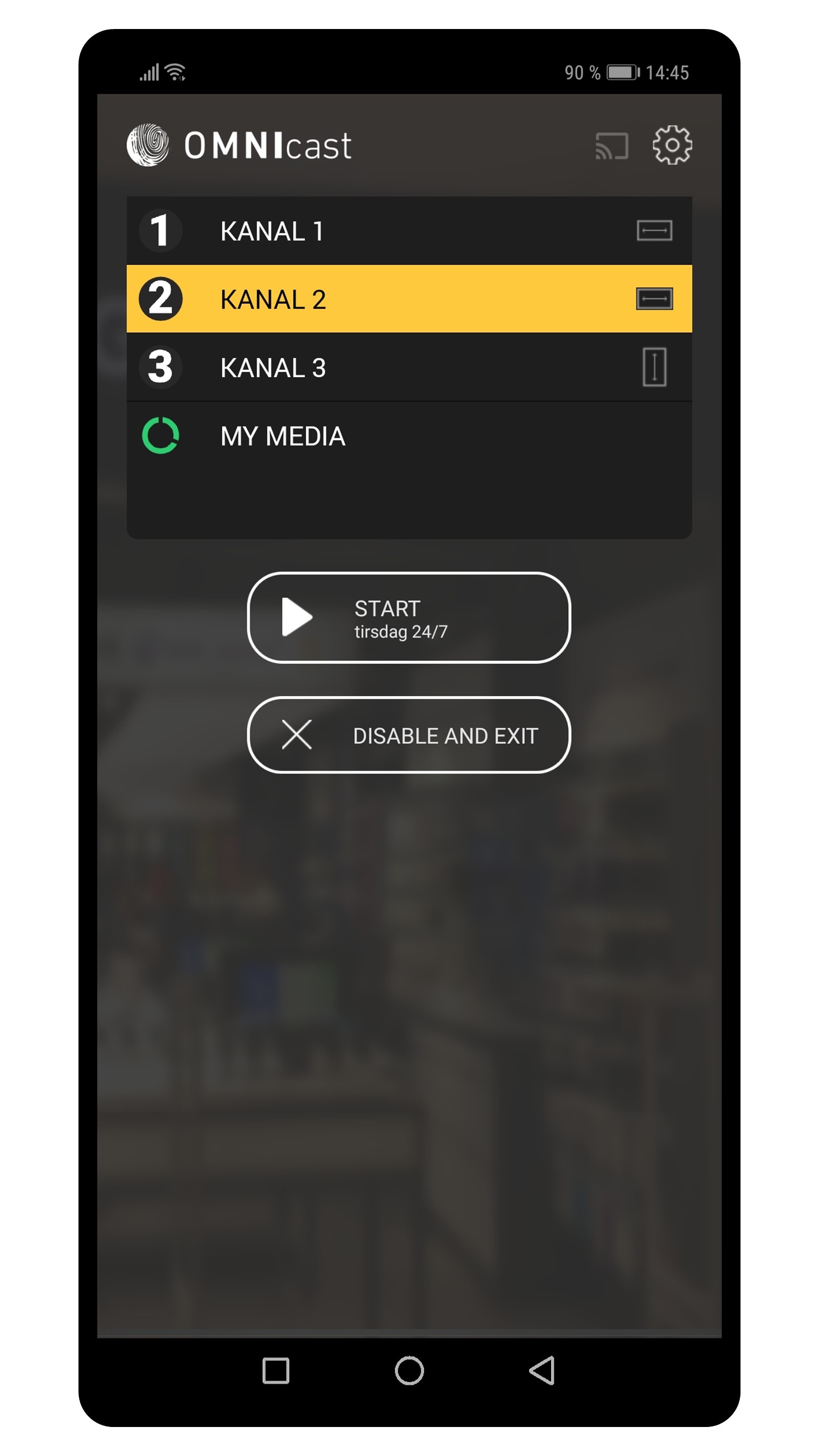 OMNIcast for Android - Velg kanal