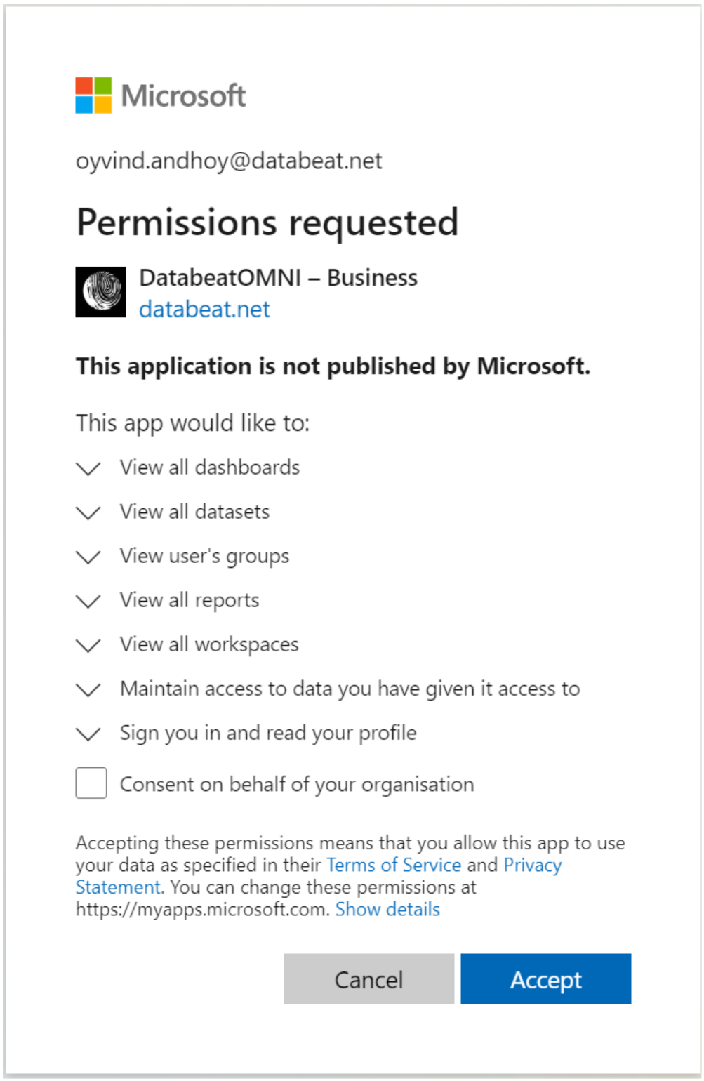 Microsoft Permissions requested