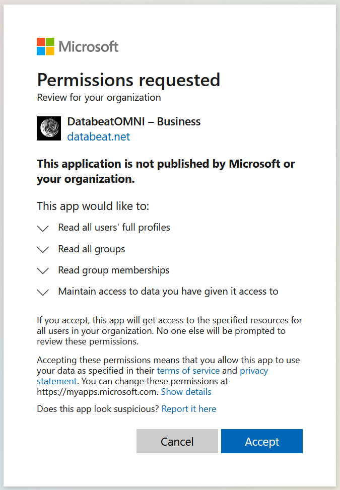 Permissions requested when setting up Microsoft 365 group management