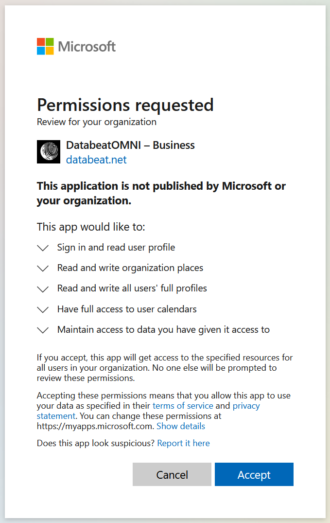 Delegated Permissions for the Calendar Read Only integration feature