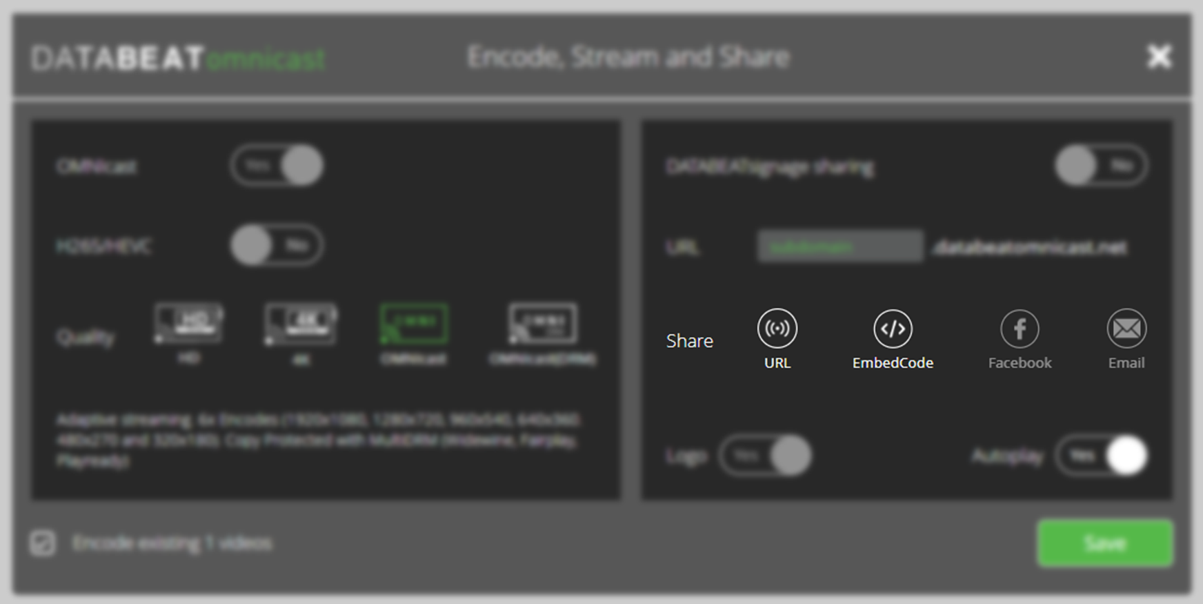 OMNIcast encoding and streaming properties